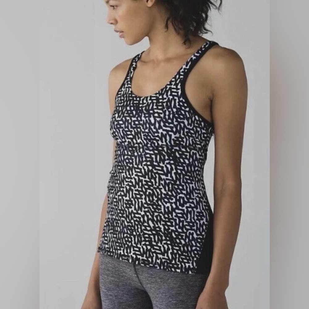 LULULEMON Crossback Tank Top Mesh Net Pot White Black 8 Yoga Gym Run Activewear